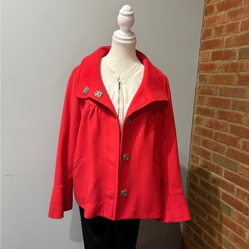 Vtg ABS Womans Red Wool Blend Collar Coat Lined w/ inside snaps & pockets Sz 10